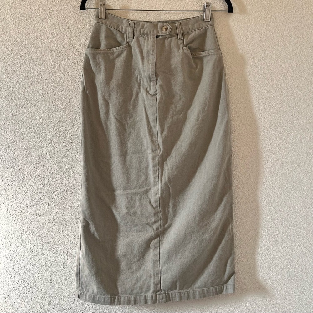 FORENZA VTG Denim Midi Skirt Olive Gray Women Size 3 - Picture 1 of 10